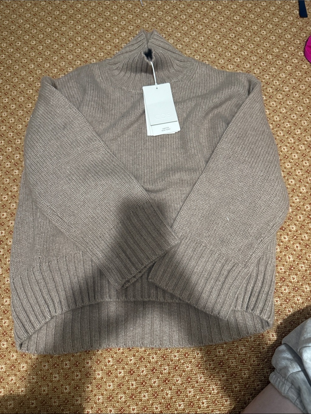 COS NWT Chunky 100% Pure Cashmere Funnel Neck Sweater in Undyed Cream/Tan - Picture 10 of 10
